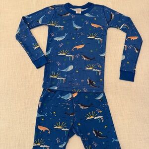 Hanna Andersson, Whales + Narwhals Organic Cotton Long John Pajamas, Size 10